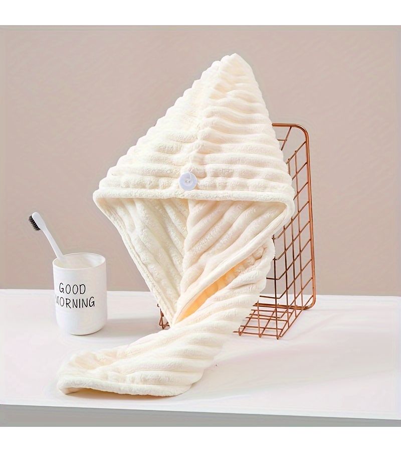 Beige Super Absorbent Quick-Dry Hair Towel Cap for Women - Image 2