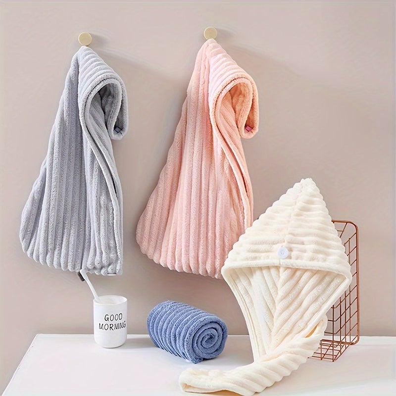 Beige Super Absorbent Quick-Dry Hair Towel Cap for Women - Image 1