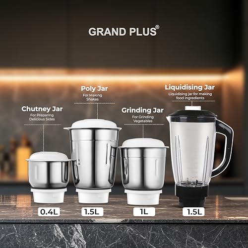 GRAND PLUS Mixer Grinder 550 W Mixer Grinder (Neo | 3 Jars | White, Purple) (Warranty 1 Year) | Juicer, Blender & Mixer for Grinding, Blending & Juicing | Shockproof ABS Body | - Image 2