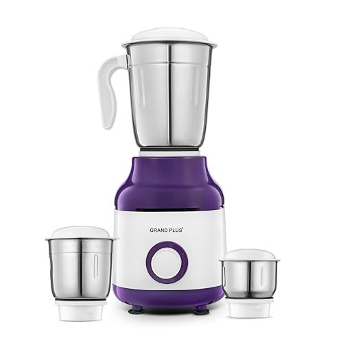 GRAND PLUS Mixer Grinder 550 W Mixer Grinder (Neo | 3 Jars | White, Purple) (Warranty 1 Year) | Juicer, Blender & Mixer for Grinding, Blending & Juicing | Shockproof ABS Body | - Image 1