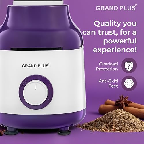 GRAND PLUS Mixer Grinder 550 W Mixer Grinder (Neo | 3 Jars | White, Purple) (Warranty 1 Year) | Juicer, Blender & Mixer for Grinding, Blending & Juicing | Shockproof ABS Body | - Image 5