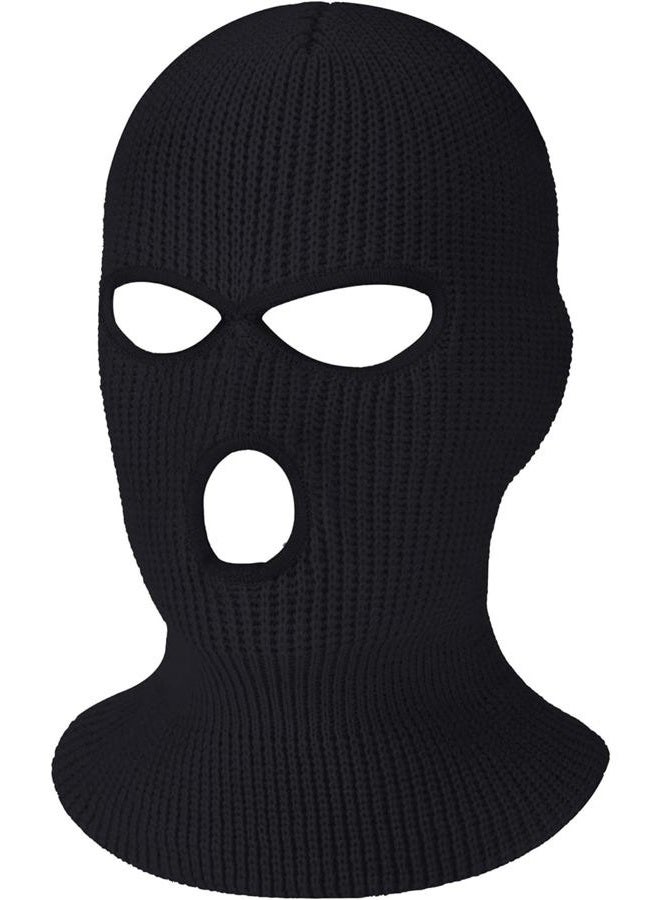 Satinior 3-Hole Knitted Full Face Cover Ski Mask, Winter Balaclava Warm Knit Full Face Mask for Outdoor Sports (Black, Kid Size) - Image 1