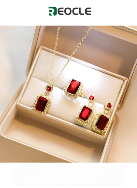 3 Pcs Women's Jewelry Set Diamond Necklace & Earring & Ring Cubic Zirconia Jewellery Gift for Girlfriend Wife Ladies