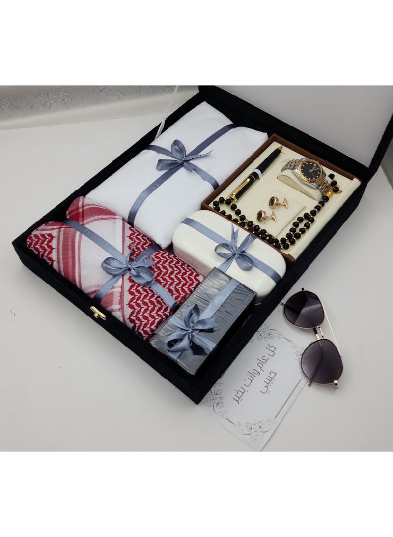 Luxury Eid Men's Gift Box with Shemagh, Ghutra, Watch & Accessories – Elegant Design 