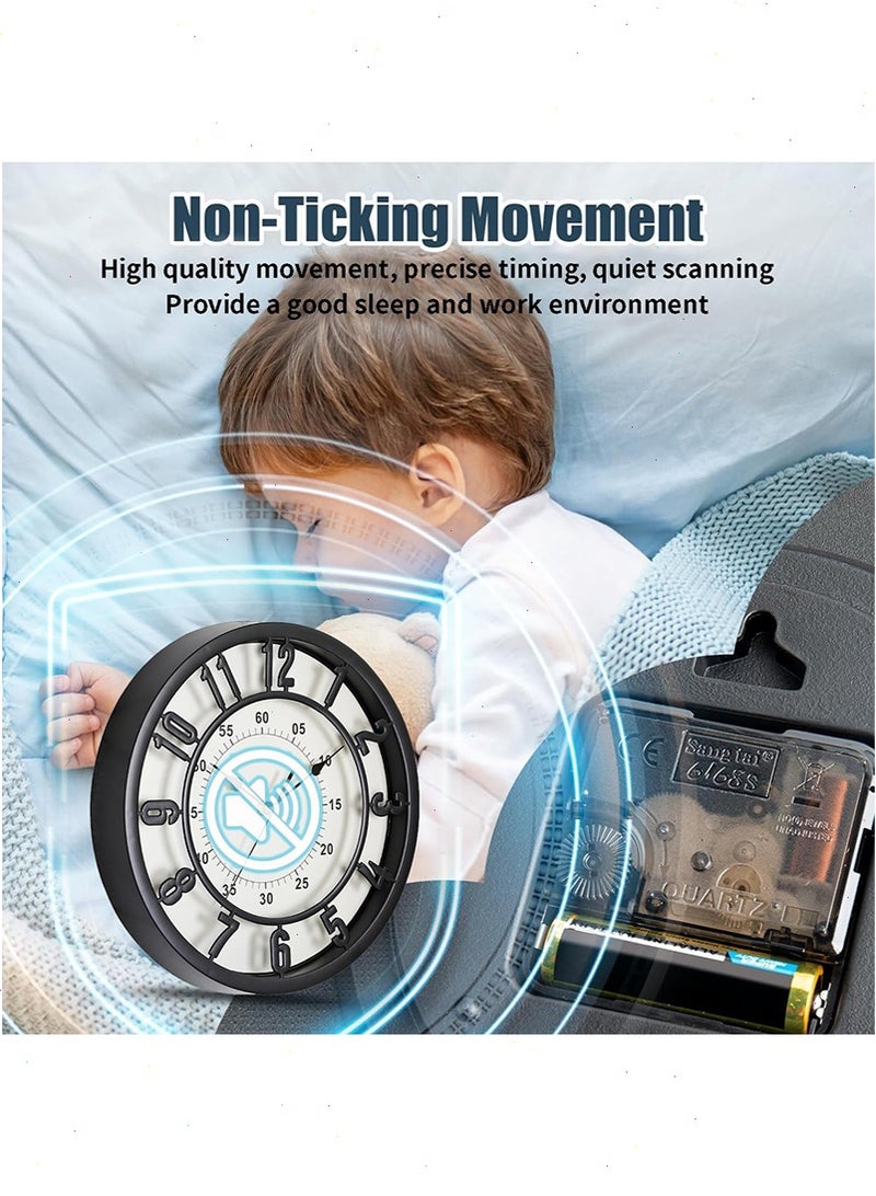 يواوليتي ساعة حائط، 31 سم، صامتة، سهلة القراءة، مناسبة للمنزل والمكتب والفصول الدراسية والمدارس، تعمل بالبطارية، موفرة للطاقة (سوداء) - Image 4