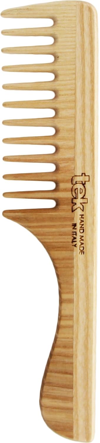 TEK  Sparse Tooth Comb with Ash Wood Handle Handmade in Italy for Normal Curly or Wavy Hair  20 x 45 cm