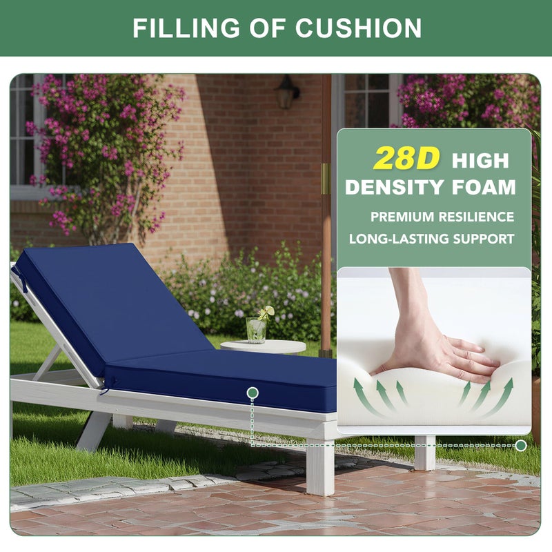Summsun Chaise Lounge Cushions Outdoor Set of 2 - Waterproof and Fade Resistant Sun Lounger Replacement Cushions - Patio Lounger Pads with Removable Cover for Pool, Deck, 72 x 21 x 3 Inch, Navy - Image 5