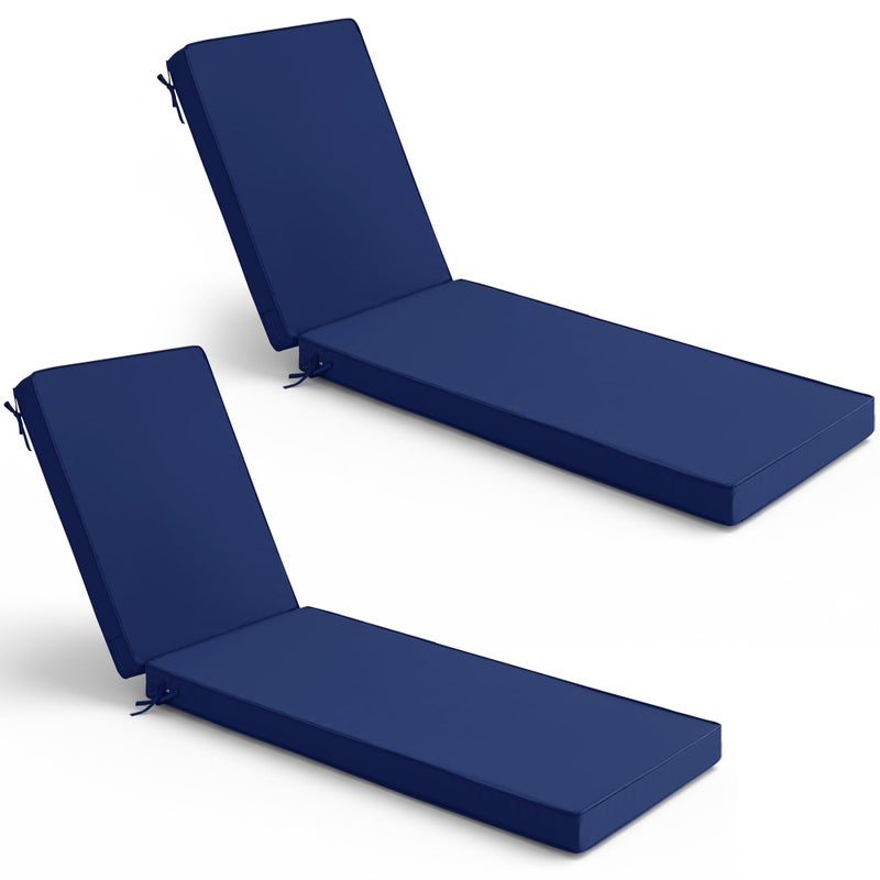 Summsun Chaise Lounge Cushions Outdoor Set of 2 - Waterproof and Fade Resistant Sun Lounger Replacement Cushions - Patio Lounger Pads with Removable Cover for Pool, Deck, 72 x 21 x 3 Inch, Navy - Image 1