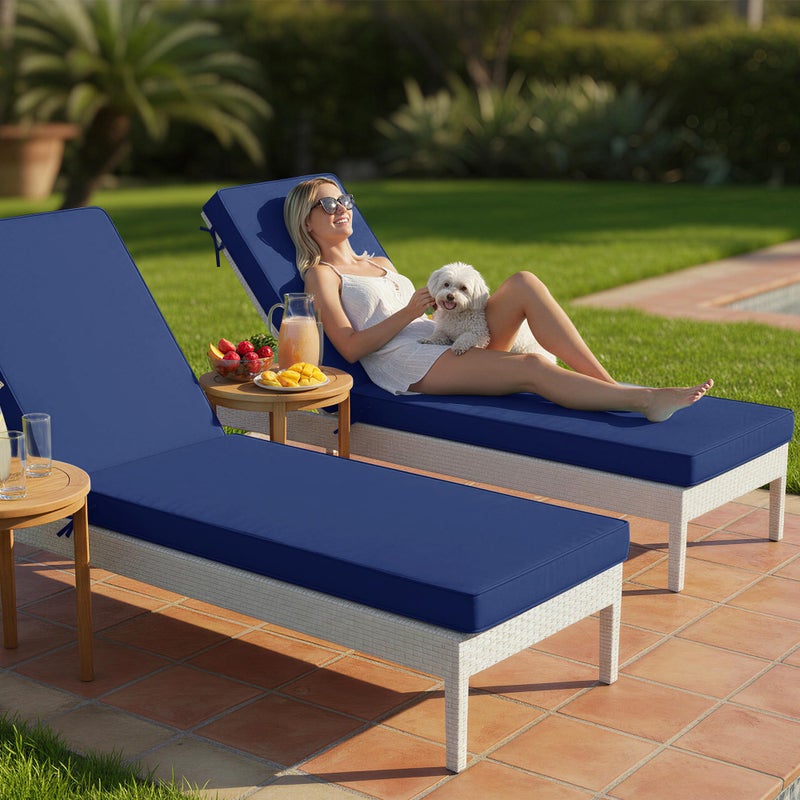 Summsun Chaise Lounge Cushions Outdoor Set of 2 - Waterproof and Fade Resistant Sun Lounger Replacement Cushions - Patio Lounger Pads with Removable Cover for Pool, Deck, 72 x 21 x 3 Inch, Navy - Image 2