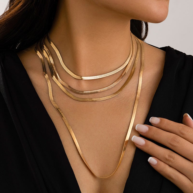 SHIXIN European and American Cross-Border Accessories - Ins Style Versatile Flat Snake Bone Necklace with Tassel Multi-Layer Clavicle Chain - Image 1