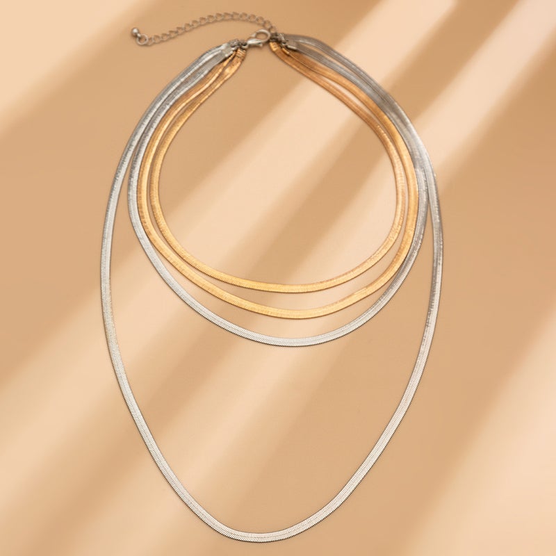 SHIXIN European and American Cross-Border Accessories - Ins Style Versatile Flat Snake Bone Necklace with Tassel Multi-Layer Clavicle Chain - Image 4