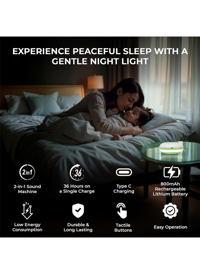 بولوز جهاز الضوضاء البيضاء | جهاز صوت الهدوء المحمول مع 20 صوتًا مريحًا وأضواء ليلية LED RGB | جهاز ضوضاء نوم صغير الحجم للمساعدة على النوم والاسترخاء مع مؤقت وصوت قابل للتعديل - Image 2