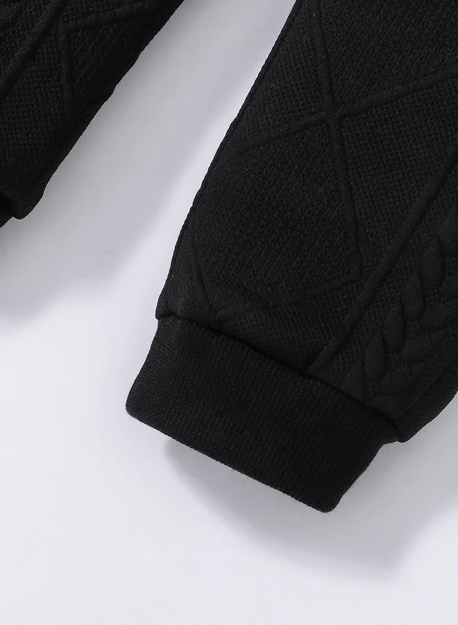 Take Two Take Two Black Textured Bear Patchwork Sweatshirt and Joggers Set