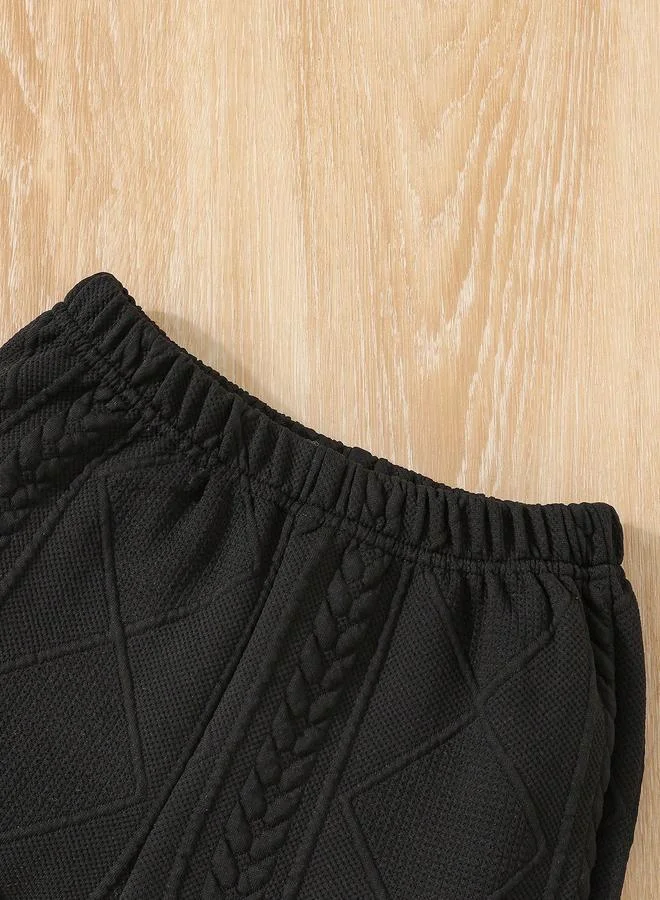 Take Two Take Two Black Textured Bear Patchwork Sweatshirt and Joggers Set