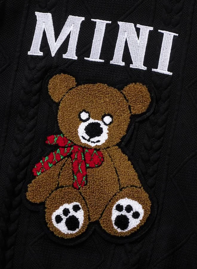 Take Two Take Two Black Textured Bear Patchwork Sweatshirt and Joggers Set
