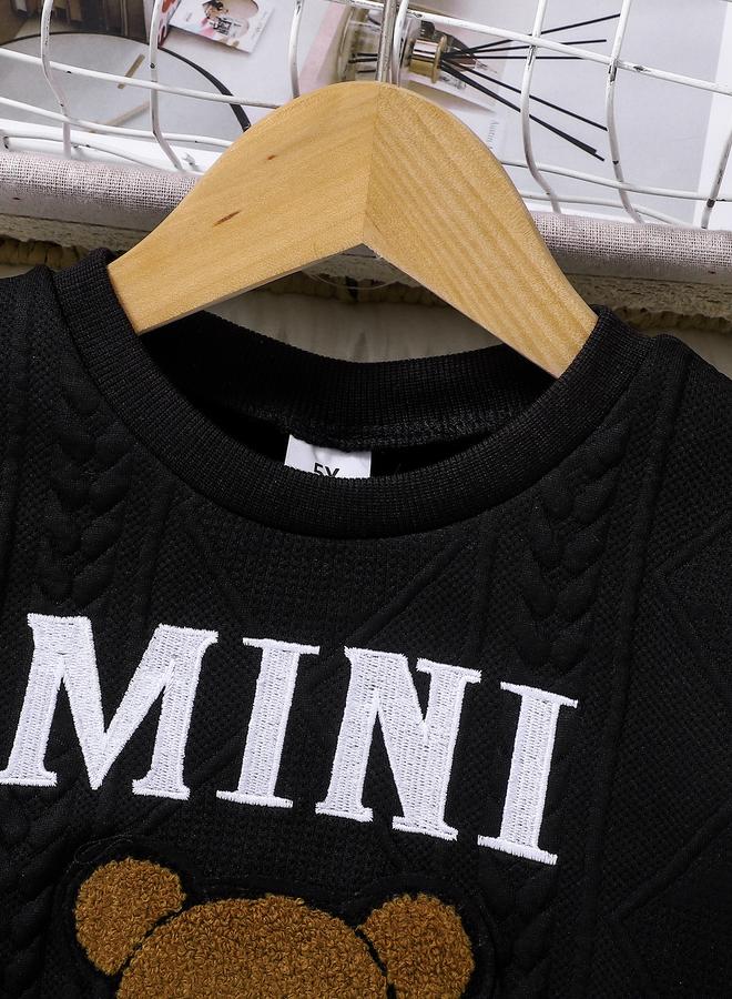 Take Two Styli Black Textured Bear Patchwork Sweatshirt and Joggers Set - Image 3