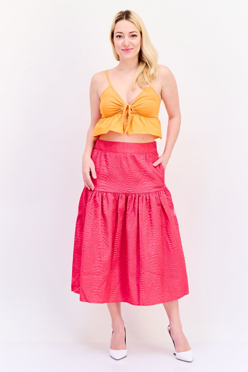 ONLY تنورة ميدي منقوشة للنساء، وردي داكن - Image 2