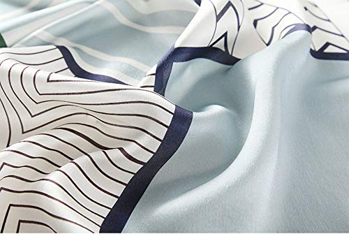 MEISEE Pure Natural Mulberry Silk Scarfs Women Small Square Scarf 21" x 21" Breathable Lightweight Neckerchief Printed Headscarf (Blue and white + green edge) - Image 3