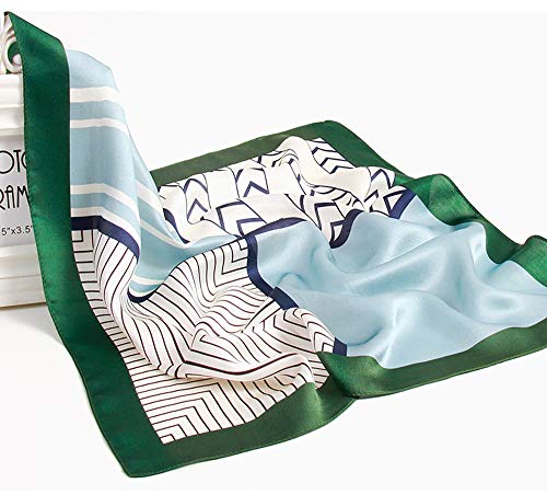 MEISEE Pure Natural Mulberry Silk Scarfs Women Small Square Scarf 21" x 21" Breathable Lightweight Neckerchief Printed Headscarf (Blue and white + green edge) - Image 5