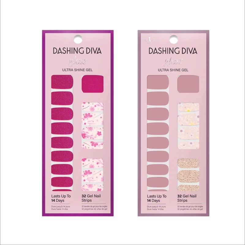 Dashing Diva Gloss Nail Strips Bundle - The Moody Florals Collection - Fleur Flair & Olive Branch - UV Free, Chip Resistant, Long Lasting Gel Stickers - Contains 2 Sets - Image 1