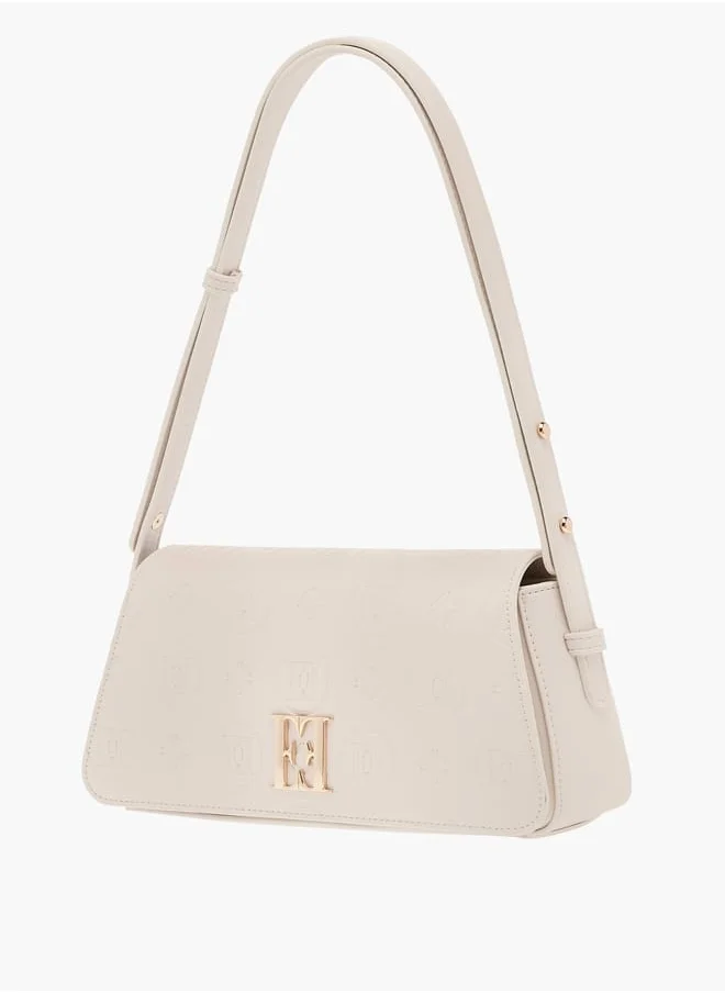 ELLE Monogram Embossed Shoulder Bag with Flap Closure