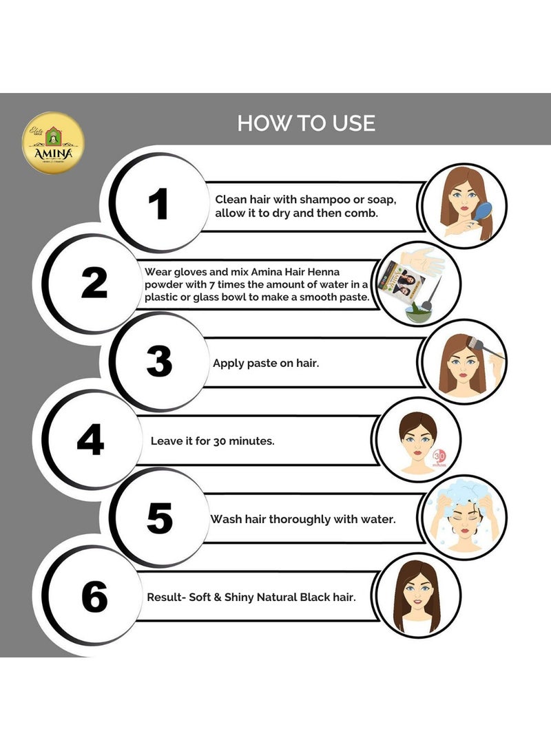 Amina Natural Black Henna Powder For Hair Color, Natural Black Hair, Herbal Conditioning Hair Dye for Silky & Shiny Soft Hair Colour for Men & Women (10 Gms x Pack Of 12) - Image 5