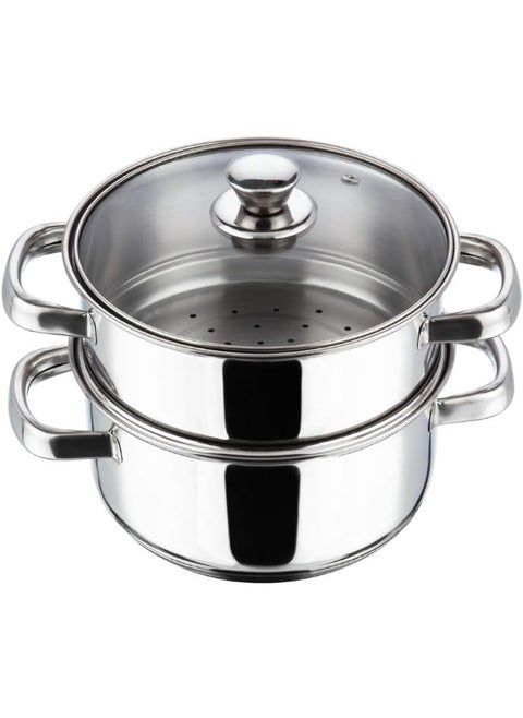 Stainless Steel 2 Tier/Momo/Modak Maker/Vegetable Steamer with Glass Lid & Riveted Handles - 20 cm
