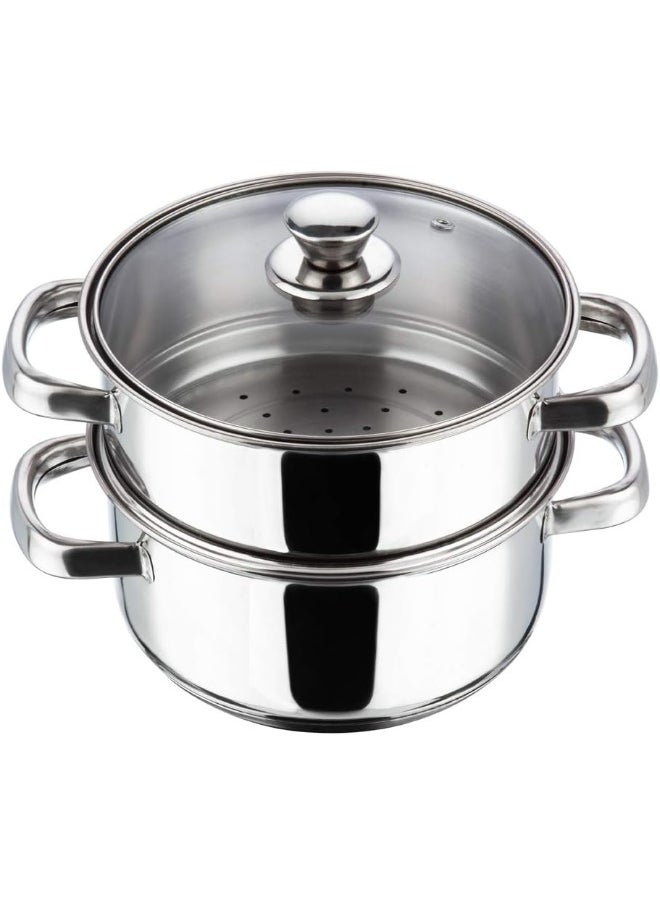 VINOD Stainless Steel 2 Tier/Momo/Modak Maker/Vegetable Steamer with Glass Lid & Riveted Handles - 20 cm  - Image 1