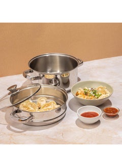 VINOD Stainless Steel 2 Tier/Momo/Modak Maker/Vegetable Steamer with Glass Lid & Riveted Handles - 20 cm  - Image 2
