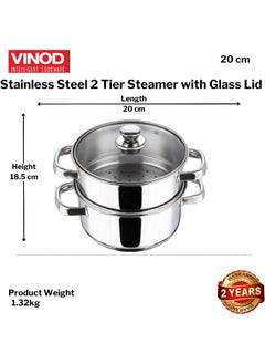 VINOD Stainless Steel 2 Tier/Momo/Modak Maker/Vegetable Steamer with Glass Lid & Riveted Handles - 20 cm  - Image 5