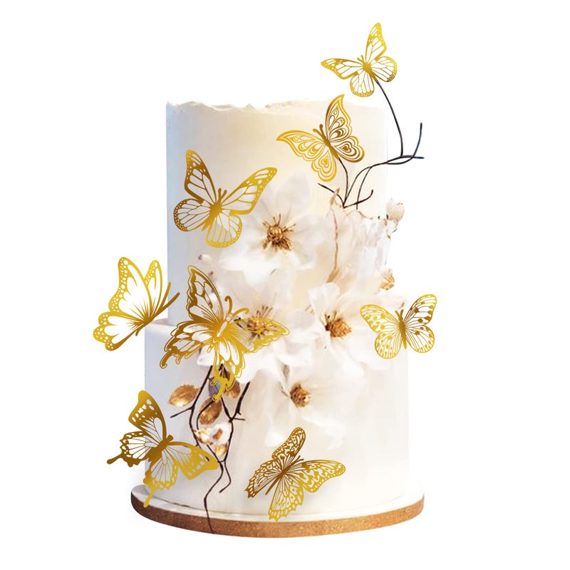 Ercadio 3d 36 Pack Butterfly Cake Toppers Gold and Laser Silver Pvc Butterfly Cake Toppers Mix Style Hollow Arts Cupcake Picks for Baby Shower Birthday Wedding Party Cake Decoration Supplies - Image 2