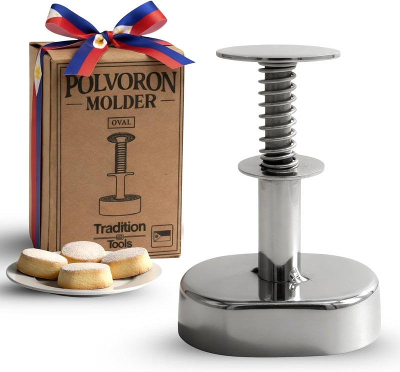TRAITOOLS Polvoron Molder Filipino (2.75" H x 1.75" W) - Oval Polvoron Mold for Traditional Filipino Cookies - Durable and Easy-to-Use Baking Tool - Image 1