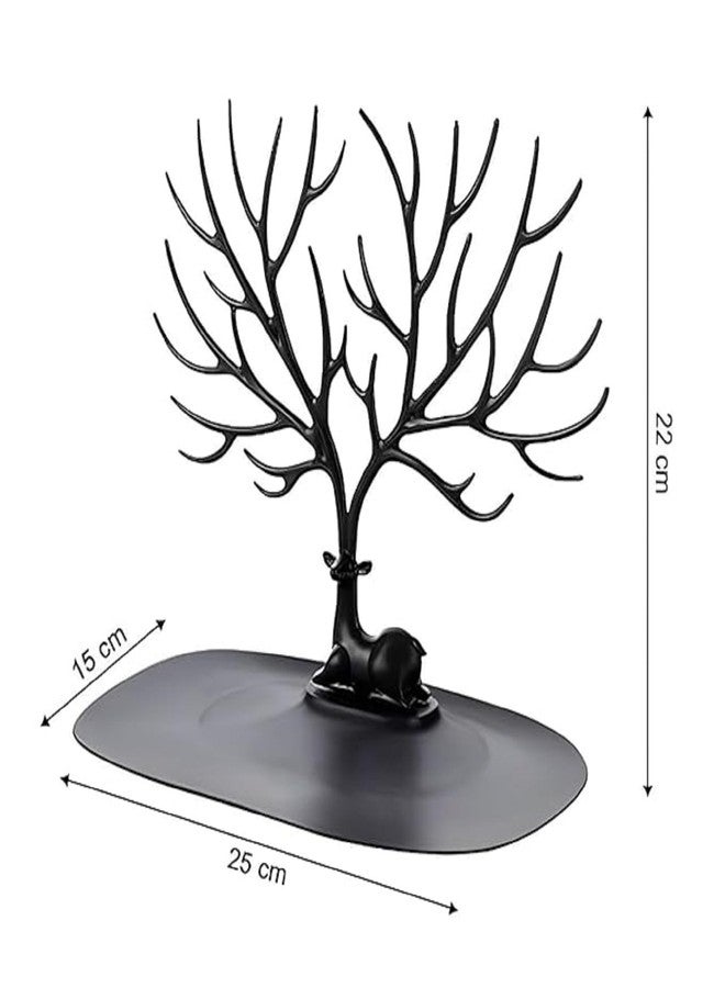 Jenon Jewellery Organizer Tree Stand with Tray Base, Deer Design, Black - Image 2