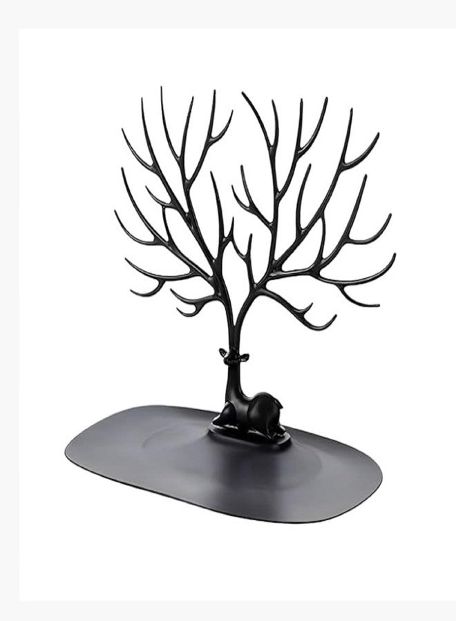 Jenon Jewellery Organizer Tree Stand with Tray Base, Deer Design, Black - Image 1