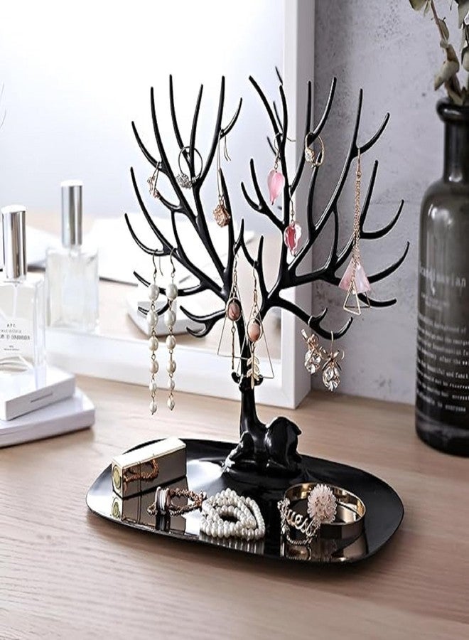Jenon Jewellery Organizer Tree Stand with Tray Base, Deer Design, Black - Image 4