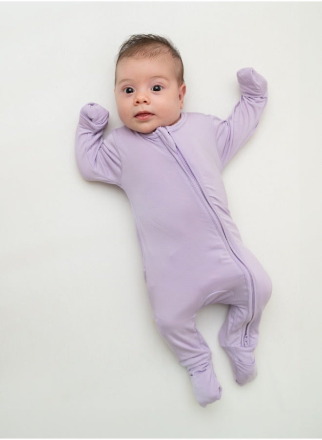 Hushabye – Zippered Baby Sleepsuit – Bamboo – Lilac - Image 1