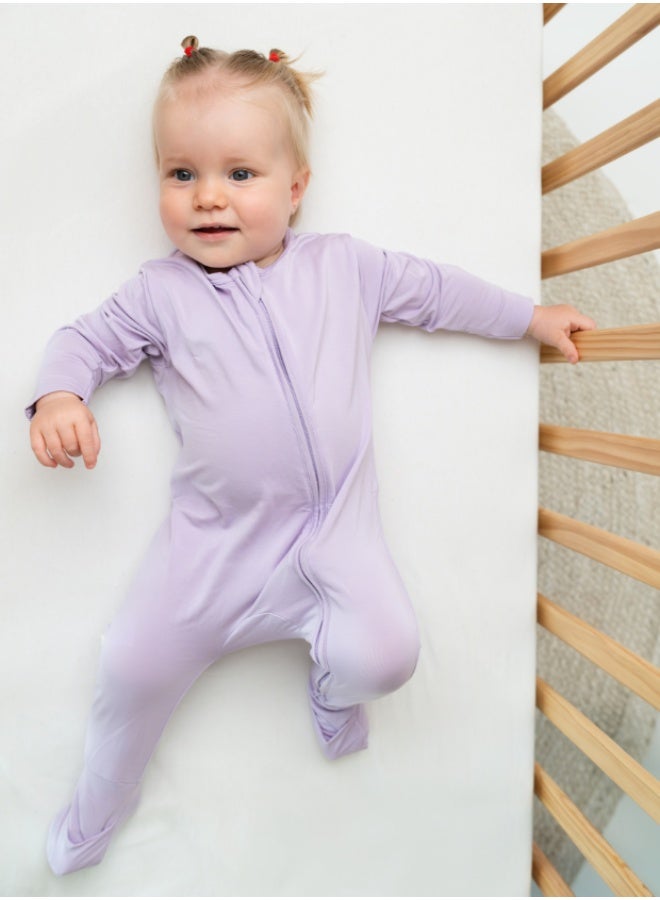 Hushabye – Zippered Baby Sleepsuit – Bamboo – Lilac - Image 3