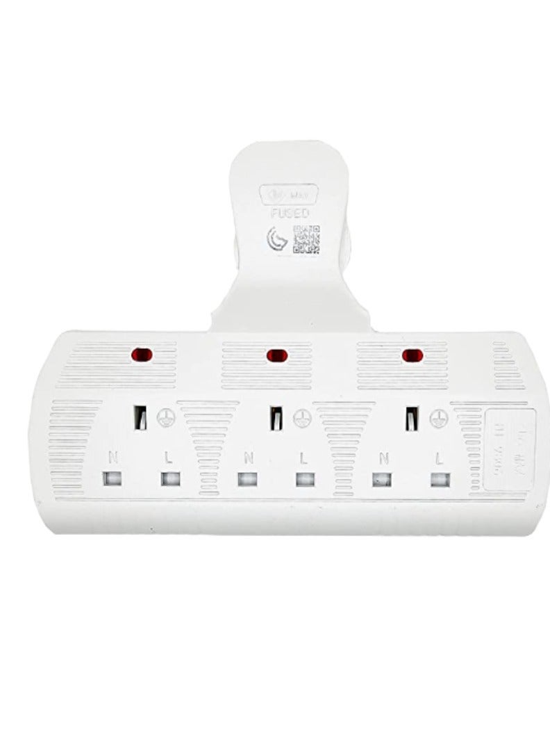 3-Way Plug Adapter with Power Socket Extension and 3-Outlet Power Extender with Built-in Fuse for Travel and Home Office (White)