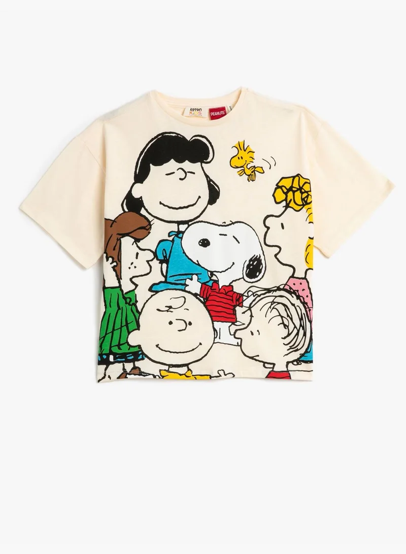 كوتون Snoopy T-Shirt Licensed Oversized Crew Neck Short Sleeve Cotton