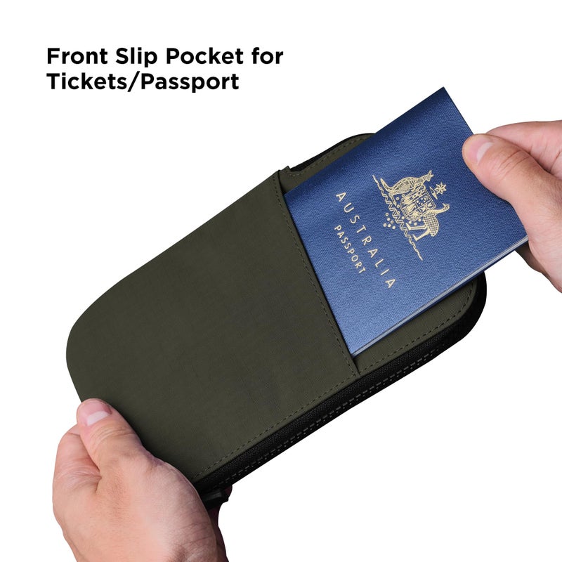 ALPAKA Zip Travel Wallet Green Axoflux 210D - RFID Passport Holder - Self Locking Zipper - Tear Resistant Material - Four Pockets and Two Card Slots - HUB Accessories Compatible - Image 3