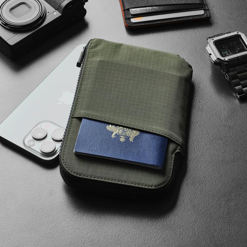 ALPAKA Zip Travel Wallet Green Axoflux 210D - RFID Passport Holder - Self Locking Zipper - Tear Resistant Material - Four Pockets and Two Card Slots - HUB Accessories Compatible - Image 2
