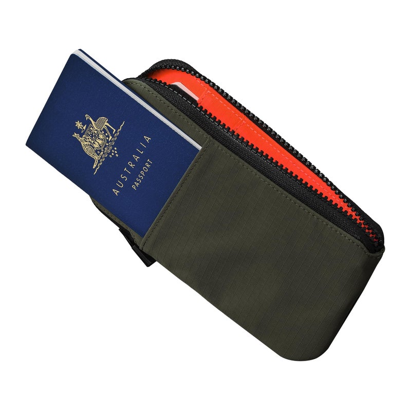 ALPAKA Zip Travel Wallet Green Axoflux 210D - RFID Passport Holder - Self Locking Zipper - Tear Resistant Material - Four Pockets and Two Card Slots - HUB Accessories Compatible - Image 1