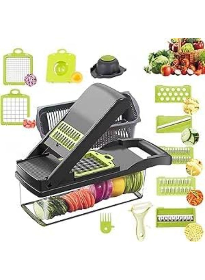 Vegetable Chopper and Mandoline Slicer, Manual Food Cutter with Stainless Steel Blades, 18 cm Kitchen Grater for Onion and Potato, White - Image 1