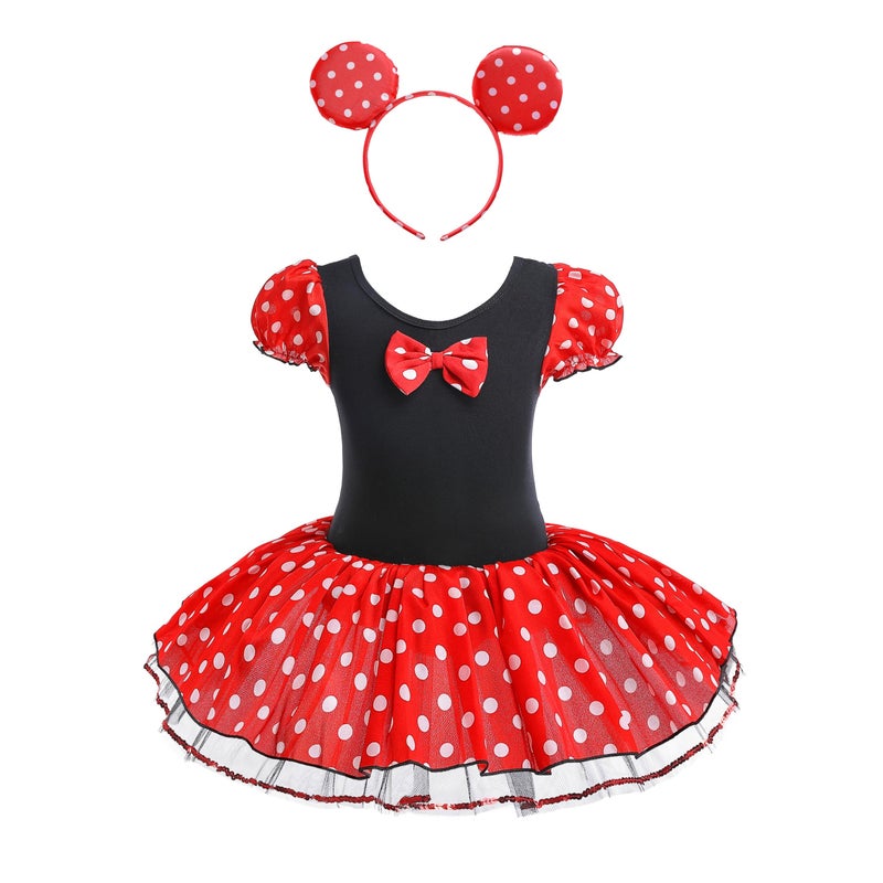 Dressy Daisy Toddler Girls Polka Dots Halloween Christmas Fancy Dress Dance Costume with Headband Size 2T to 3T Red Black