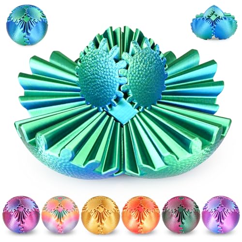Olee Odee Gear Ball Fidget Toys Steampunk Gear Sphere Stress Relief for Kids Adults 3D Printed Unique Funny Birthday Gift for Christmas White Elephant Stocking Stuffer Easter Christmas Green Dia 25 - Image 1