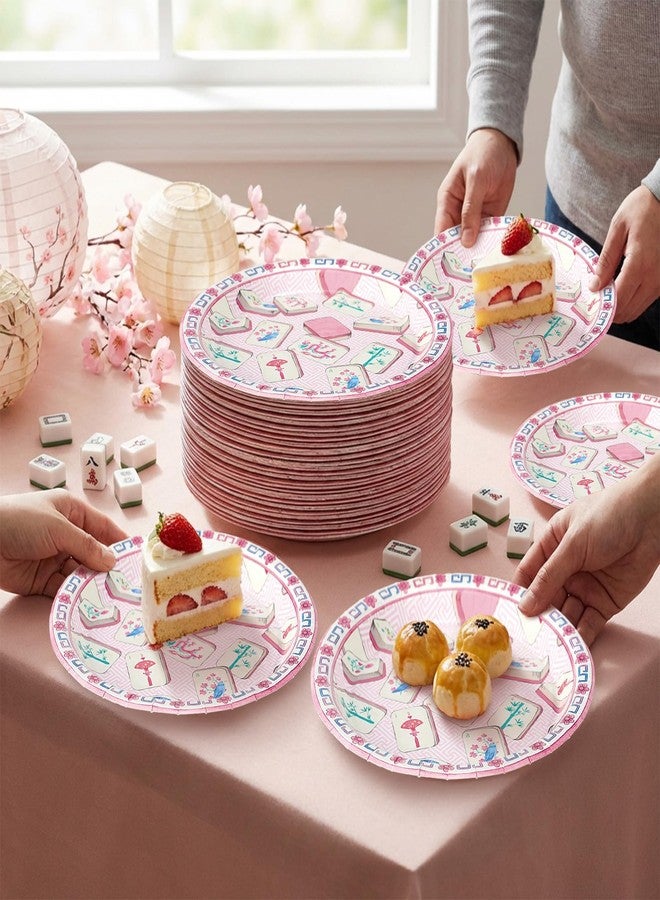 FYSUIMU Mahjong Paper Plates Pink Chinoiserie Mahjong Disposable Plates 9 Inch Decorative Dessert Plate for Baby Bridal Shower Wedding Birthday Party Game Night Table Decor, 40 Pcs - Image 4