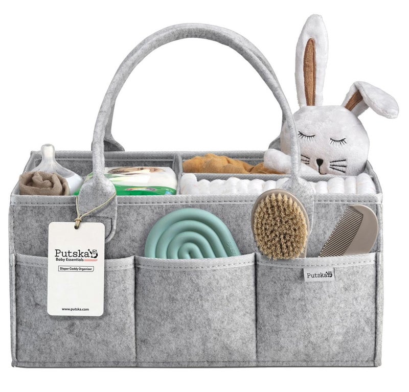 PUTSKA Nursery Storage Basket - Baby Diaper Caddy Organizer for Diaper Station, Newborn Essentials, Baby Shower Gifts and Registry Must-Haves for Boy or Girl - Image 1