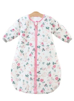 Rightsure 100% Cotton Baby Sleeping Bag, Double Zipper Gauze Baby Sleeping Bag Long Sleeve, Baby Wearable Blanket for Babies 0-24 Months (Flower and Bunny, Large)  - Image 1