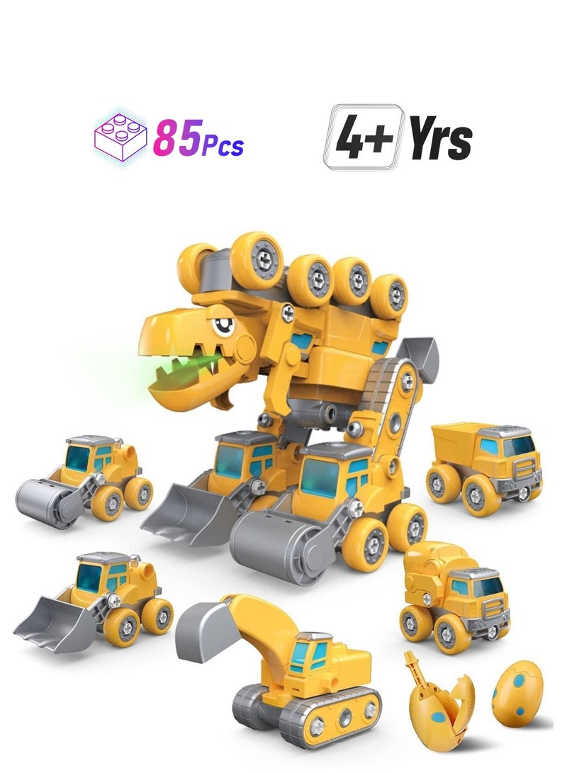 Construction Truck Toys, 5-in-1 Take Apart Dinosaur Transform Vehicles Set with Egg  Screwdriver, Light Sound, Educational STEM Building Toys Gifts for 4+ Year Old Boys Girls - Image 1