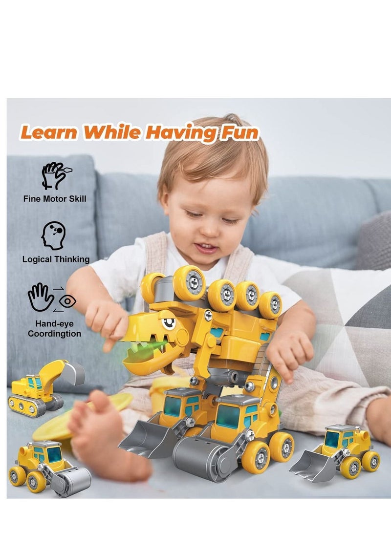 Construction Truck Toys, 5-in-1 Take Apart Dinosaur Transform Vehicles Set with Egg  Screwdriver, Light Sound, Educational STEM Building Toys Gifts for 4+ Year Old Boys Girls - Image 5